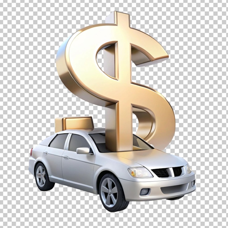 PSD dollar and car on transparent background