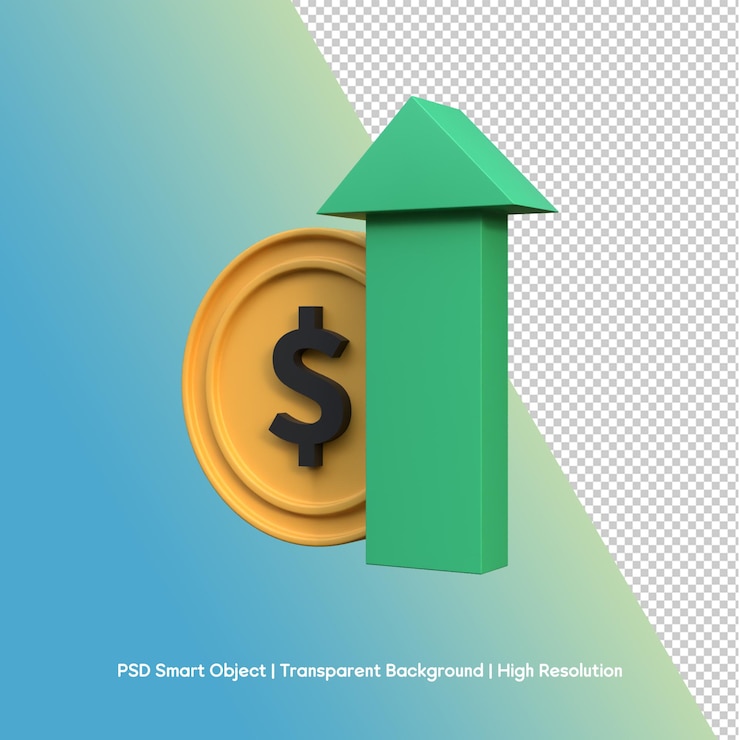 PSD dollar coin with green arrow indicating financial growth