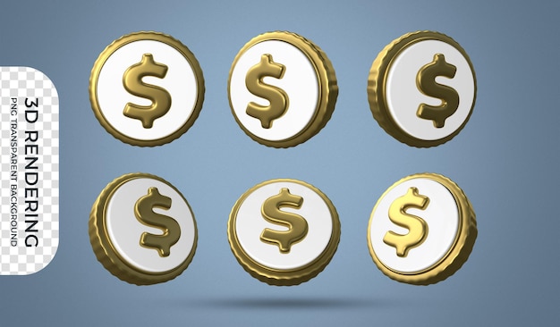 PSD dollar icons set rendu 3d fond transparent