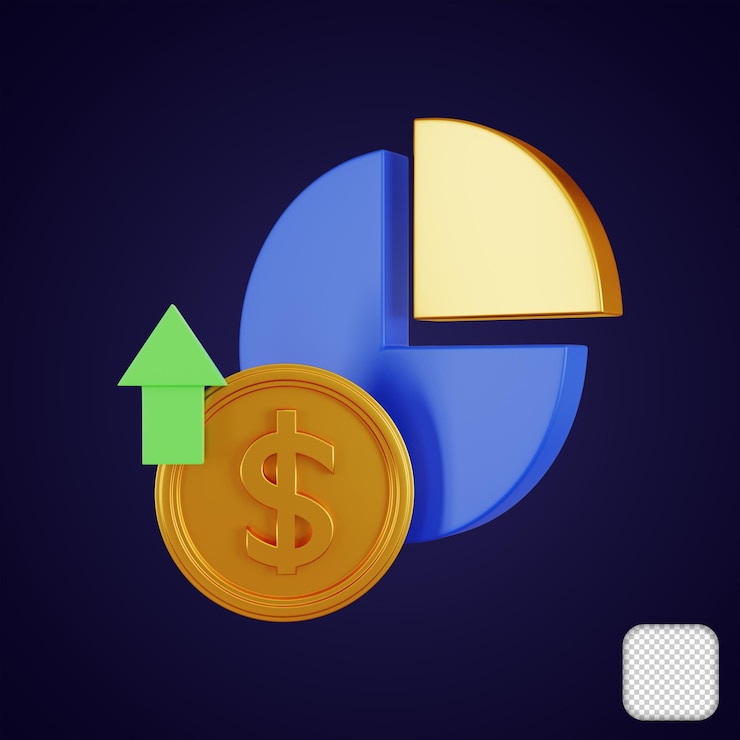 PSD dollar increase pie chart 3d illustration