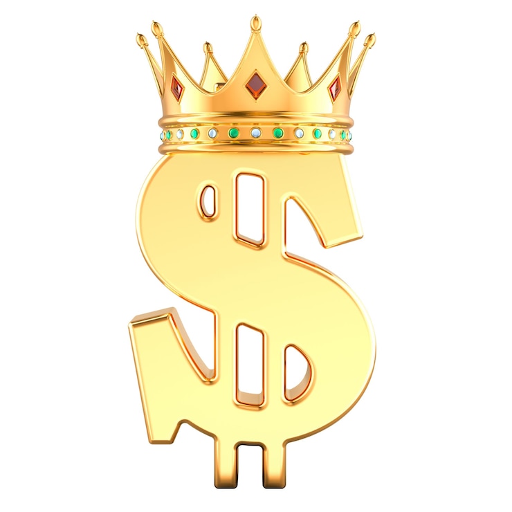PSD dollar avec un rendu 3d de couronne dorée isolé sur un fond transparent