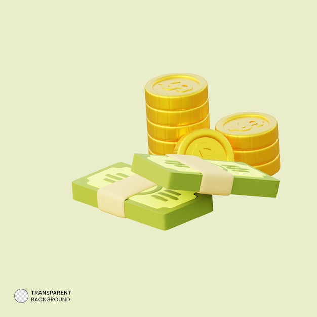 PSD dollar sac et icône de pièce d'or rendu 3d isolé illustration