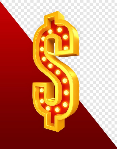 Dollarzeichen gelb und rot mit Licht