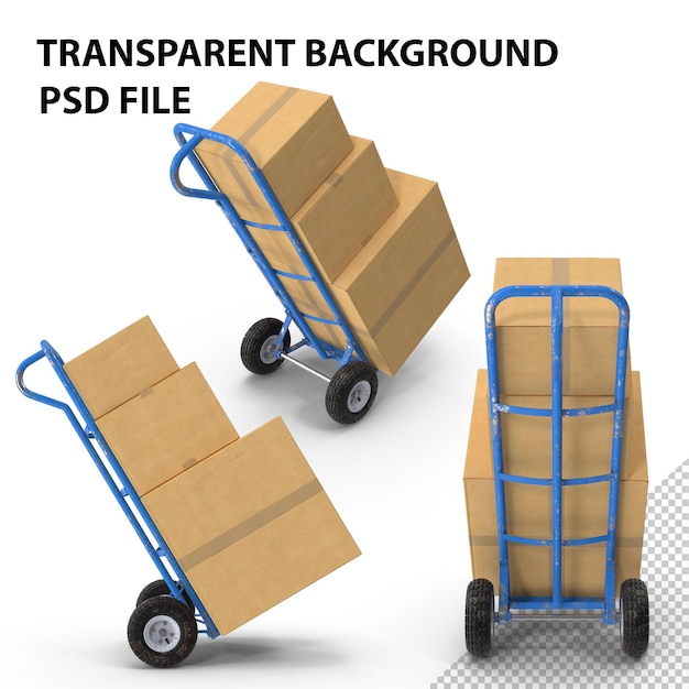 PSD dolly handtruck com caixas png