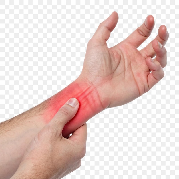 Dolor en la muñeca aislado en un fondo transparente