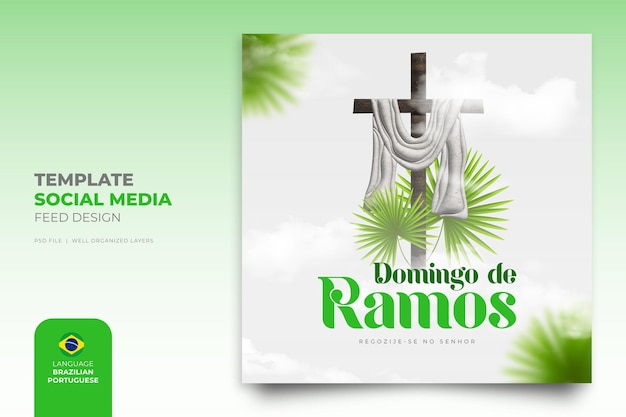 Domingo de Ramos semana santa Social Media Instagram Post em português renderização 3d feliz Páscoa