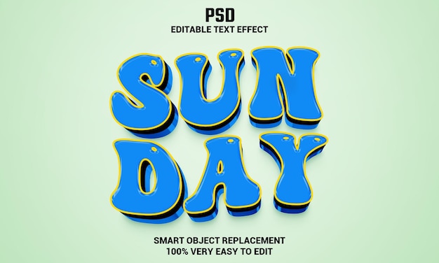Domingo efecto de texto editable 3d con fondo PSD Premium