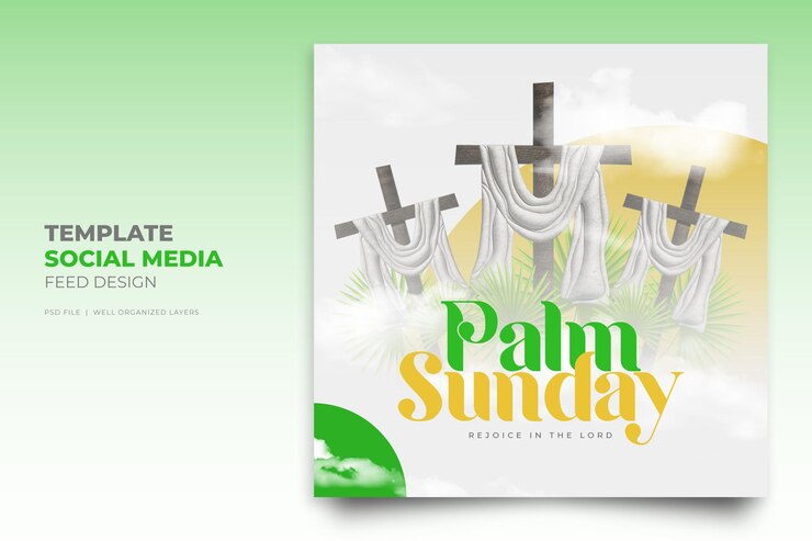 Domingo de Ramos semana santa Social Media Instagram Post 3d render feliz Pascua