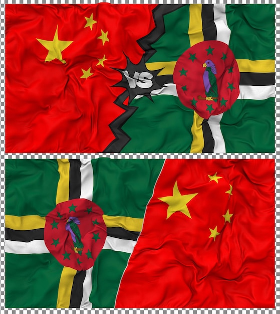 Dominica contra China Media bandera combinada con tela y textura en 3D