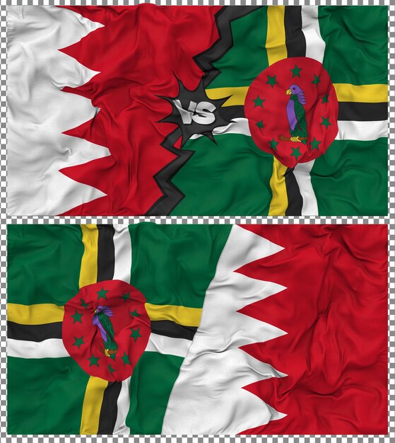Dominica contro Bahrain Metà bandiera combinata Tessuto Bump Texture Rendering 3D