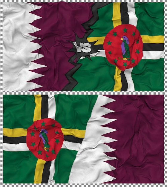 Dominica contro Qatar Metà bandiera combinata Tessuto Bump Texture Rendering 3D