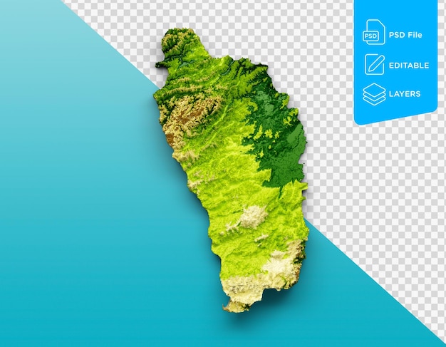 PSD dominica-karte, schattierte relief-farbhöhenkarte auf meerblauem hintergrund, 3d-illustration