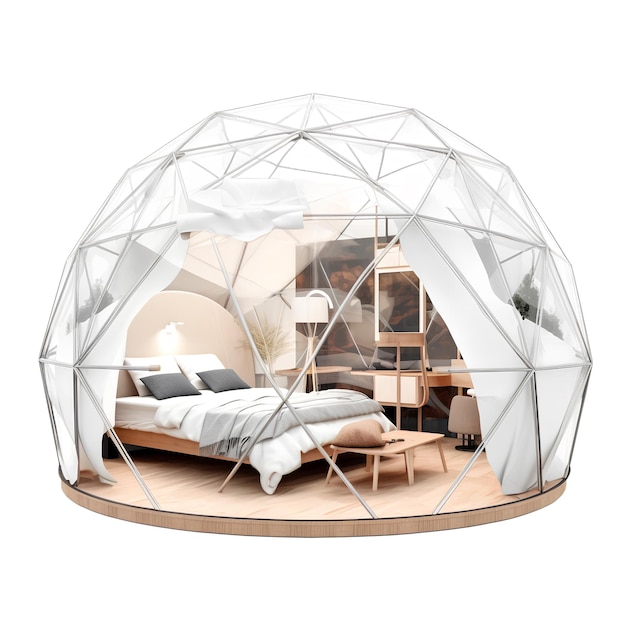 Domo geodésico glamping con cama