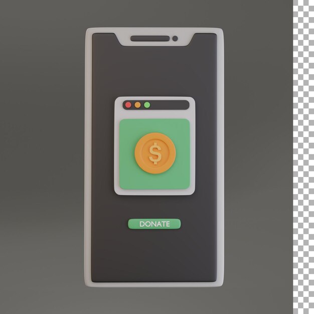 Donar moneda de dólar con icono 3d de teléfono inteligente