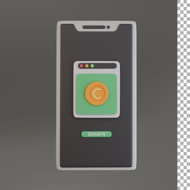 PSD donar moneda con smartphone icono 3d