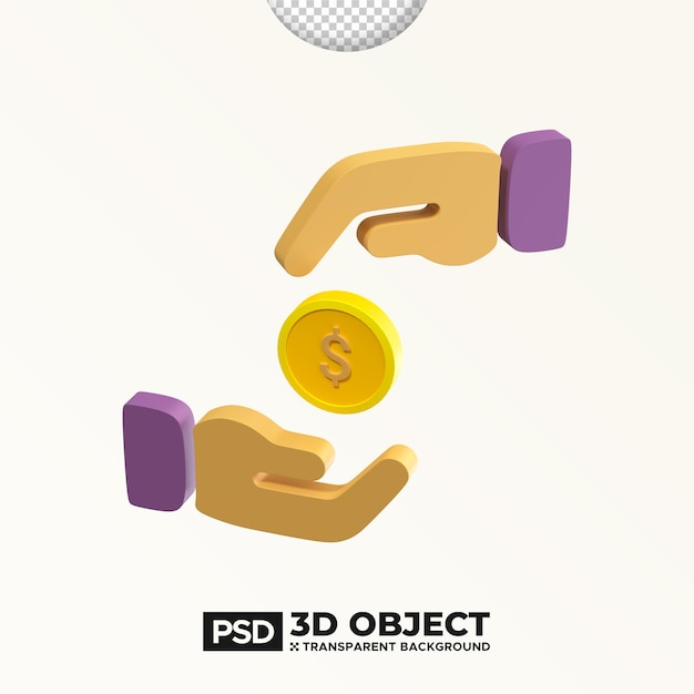 Donare denaro Investimento PSD Elemento 3D Valuta Manipolazione del denaro Icona Donazione Donare denaro
