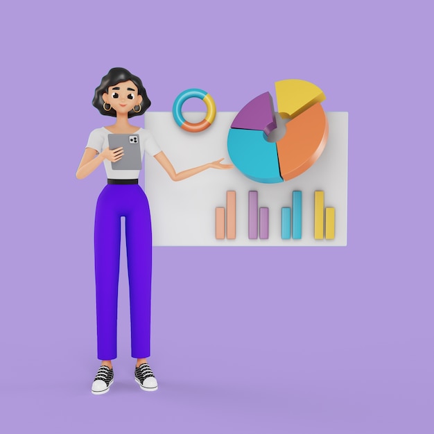 donna 3d che posa con le statistiche
