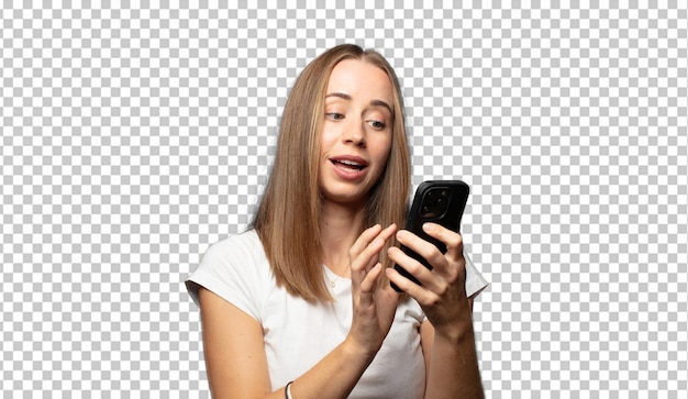 donna bionda che usa uno smartphone