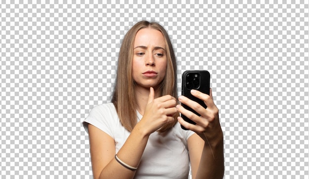 donna bionda che usa uno smartphone