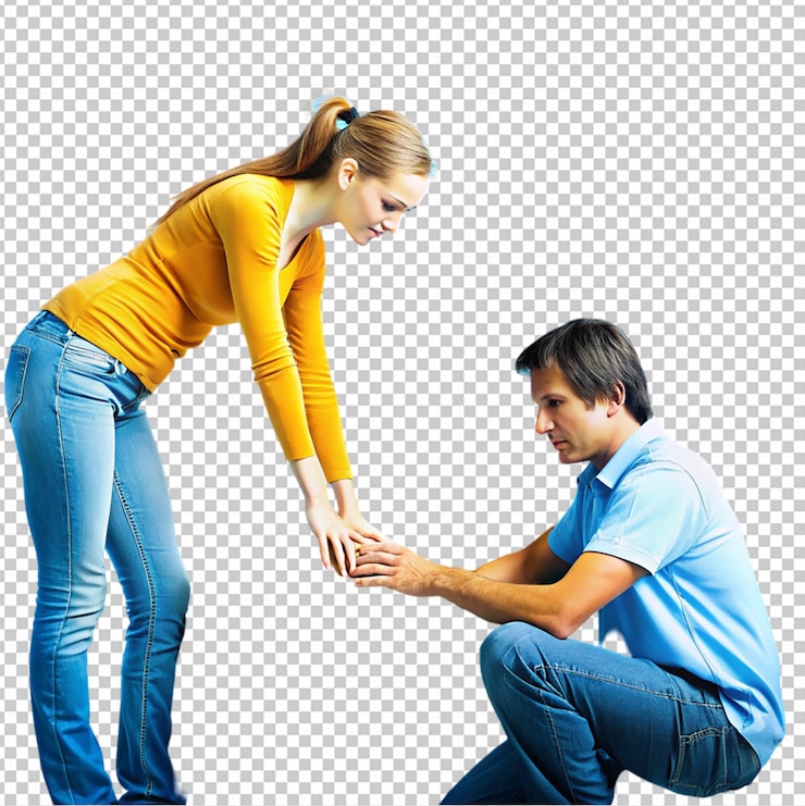 PSD donna che controlla il motore e uomo che cambia la gomma png