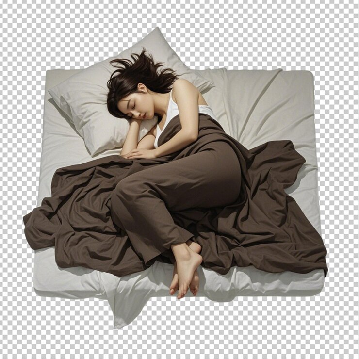 PSD donna che dorme a letto di notte sullo sfondo trasparente