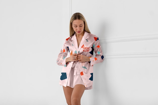 Donna che indossa un comodo pigiama finto
