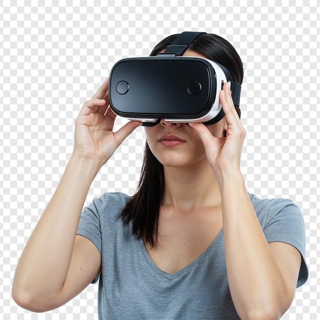 Donna che usa un auricolare VR