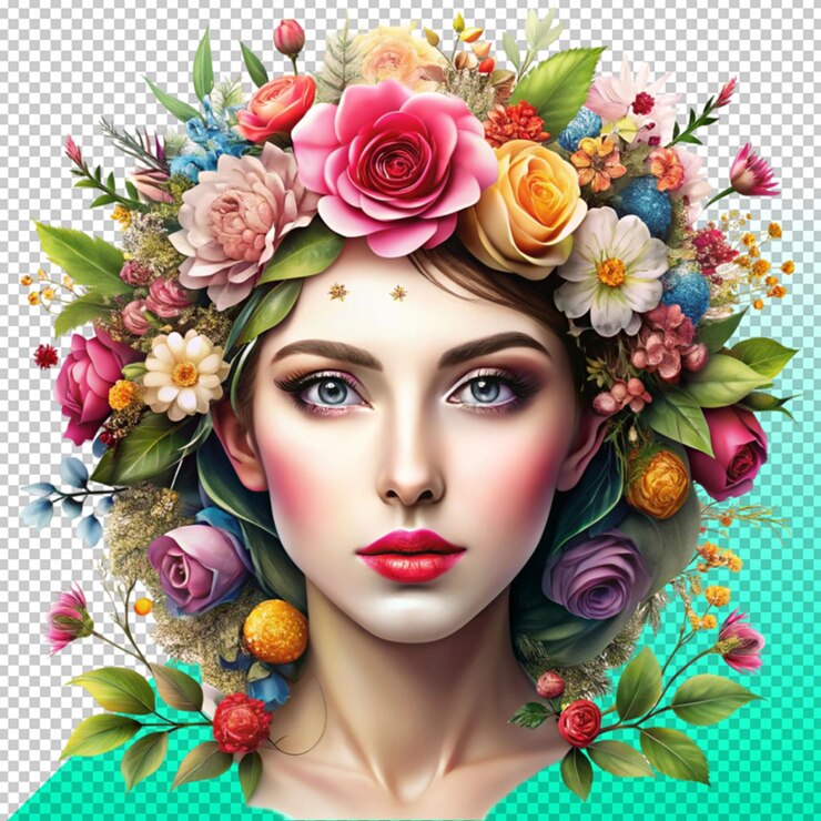PSD donna con corona di fiori per donne internazionali