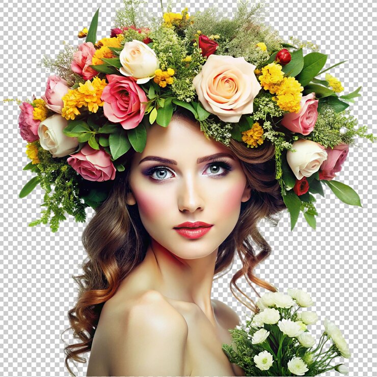 PSD donna con corona di fiori per donne internazionali