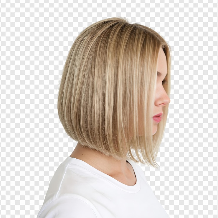 PSD donna con i capelli biondi di bob in profilo