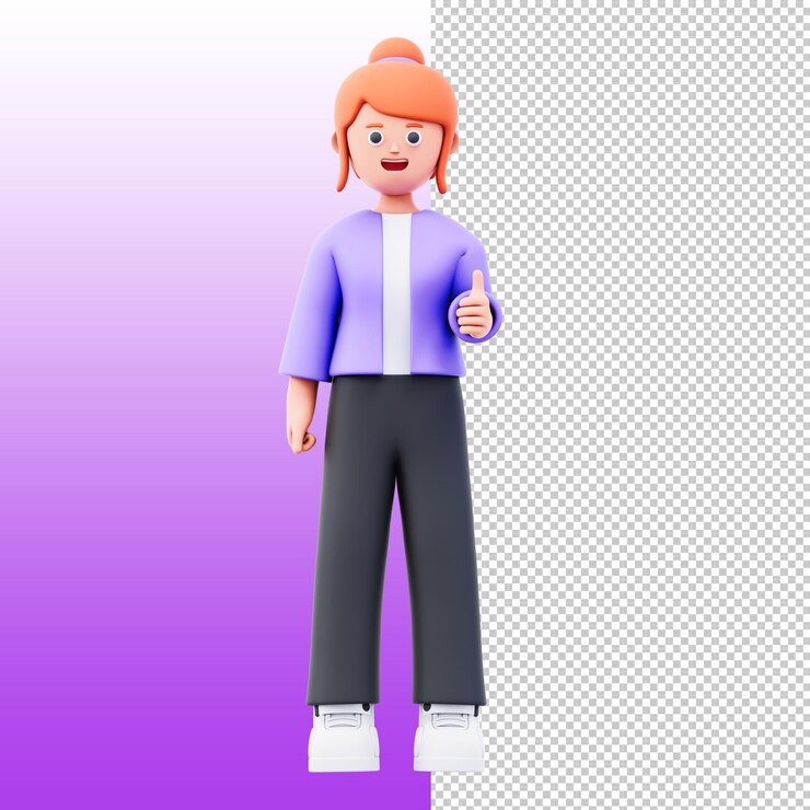 PSD donna dei cartoni animati in 3d con il pollice in alto