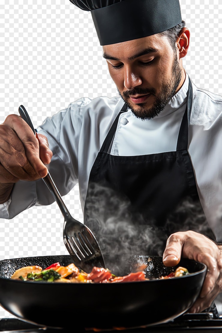 PSD donna di fumetti con grembiule degustazione suo cibo