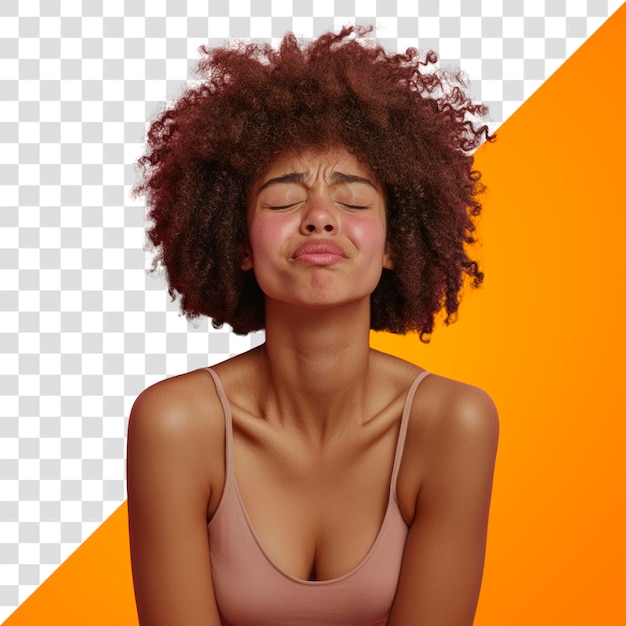 Donna di PNG con i capelli ricci che fanno il muso