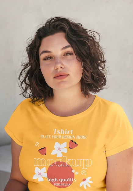 Donna in taglia plus che indossa un modello di maglietta