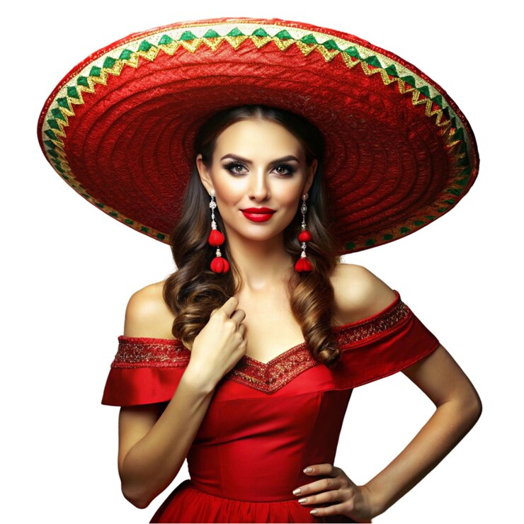 PSD donna in vestito rosso con sombrero
