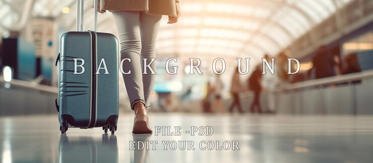 donna in viaggio che cammina con una valigia nel terminal dell'aeroporto occupato elefanti che passano attraverso un poco profondo