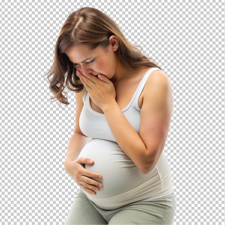 donna incinta con nausea mattutina sfondo trasparente