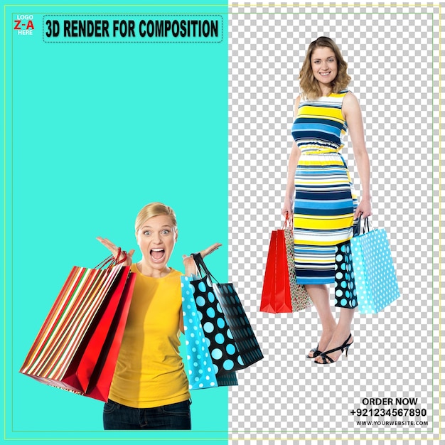 Donna moda shopping bellezza donna che tiene tre moda ragazza persone