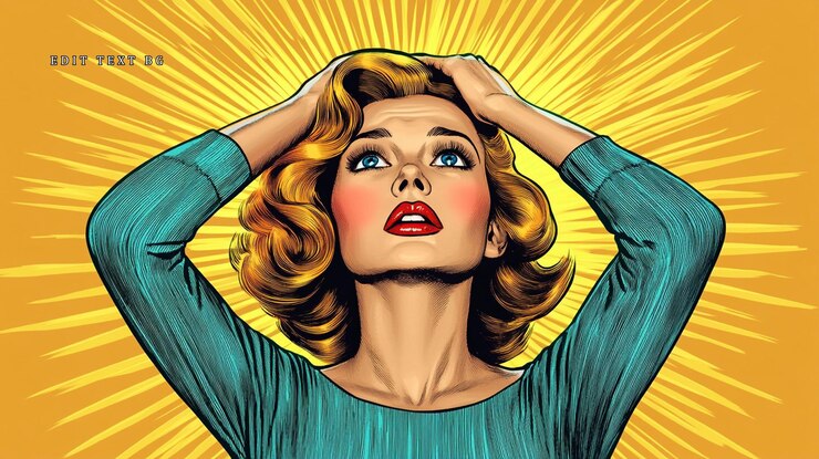 PSD donna sorpresa con le mani sulla testa in stile pop art