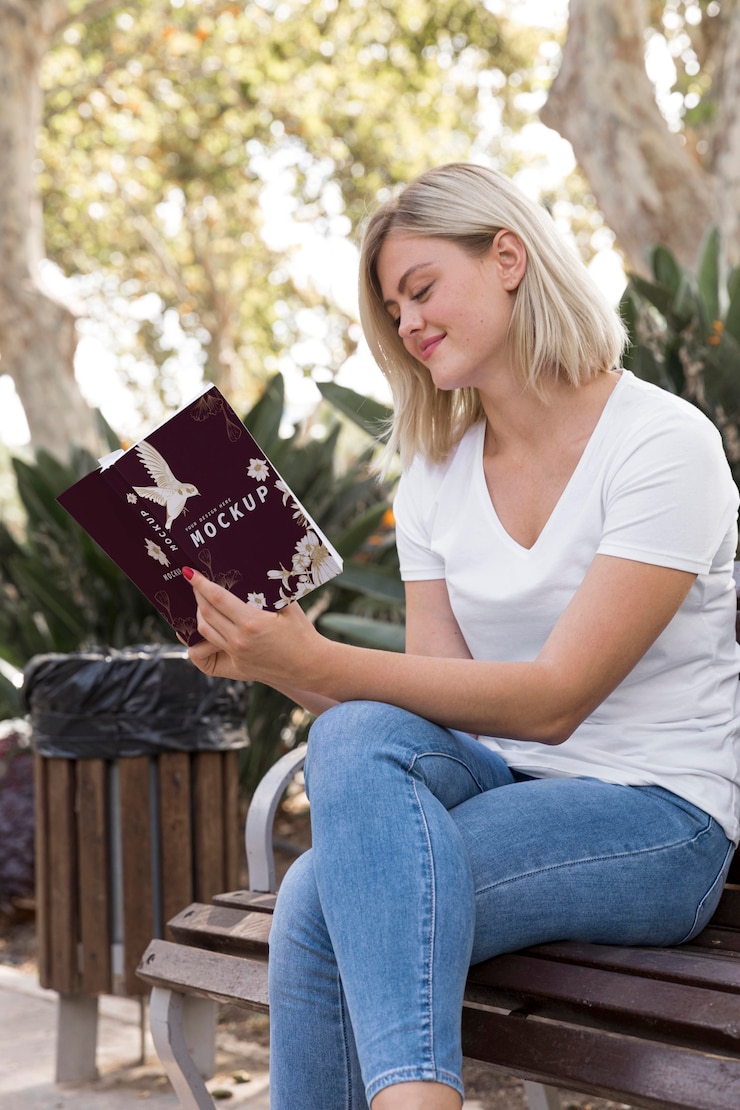 PSD donna sul libro di lettura di strada