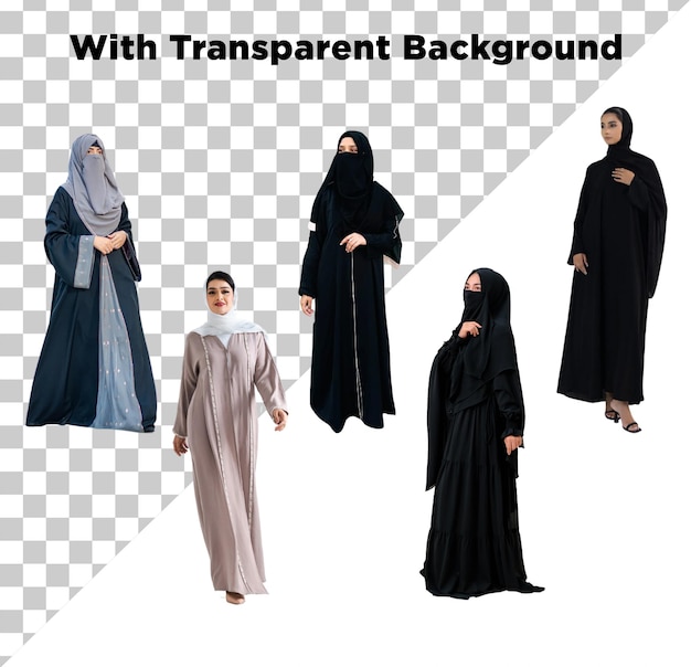 Donne musulmane religiose hijabi ad Abaya, PNG, isolate su uno sfondo trasparente