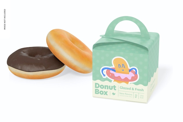 Donut-box mit griff mockup, perspektive