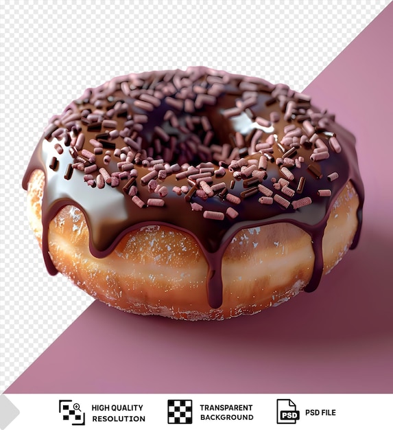 PSD donut avec chocolat isolé avec chemin de coupe sur un fond rose png