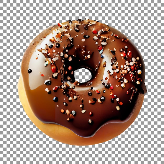 PSD donut de chocolate con chispas sobre fondo transparente