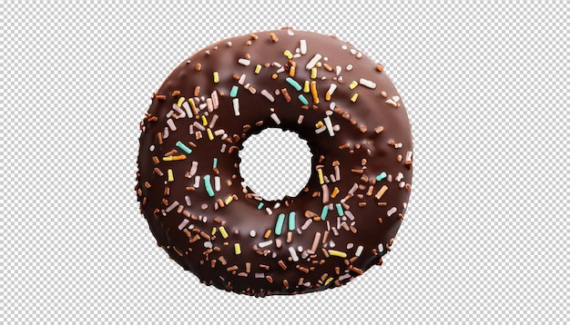 Donut de chocolate con salpicaduras en un fondo transparente