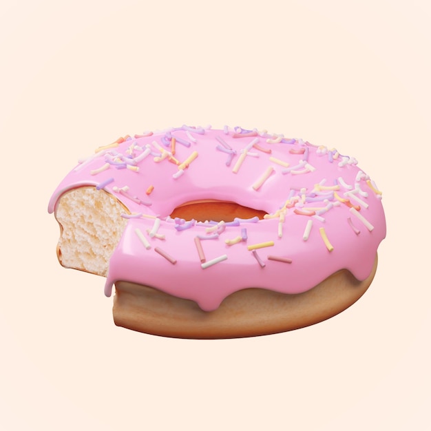 PSD donut com mordida está na renderização 3d de fundo colorido