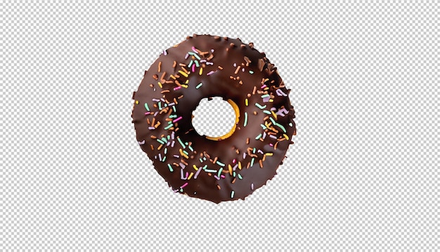 Donut de chocolate com salpicaduras em fundo transparente