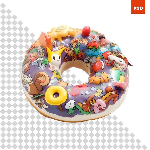 PSD donut em um estúdio de ilustração 3d de fundo branco