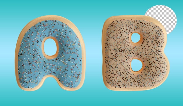 PSD donut glacé rendu 3d lettre a et b forme de l'alphabet