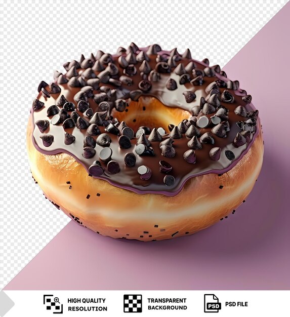 PSD donut incrível com chocolate isolado com caminho de corte em um fundo rosa png